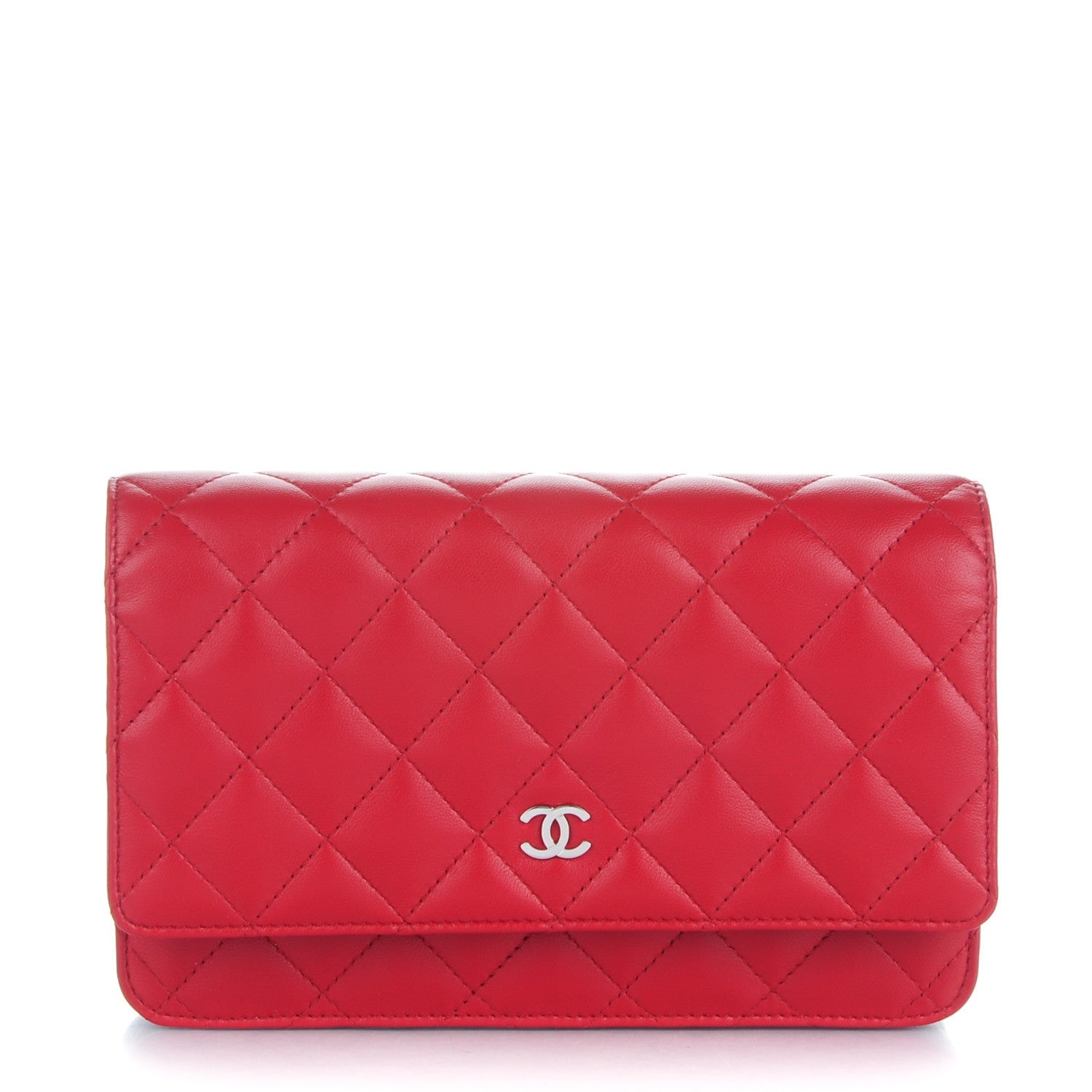 Chanel Lambskin Quilted Wallet On Chain WOC Red 1 of 7