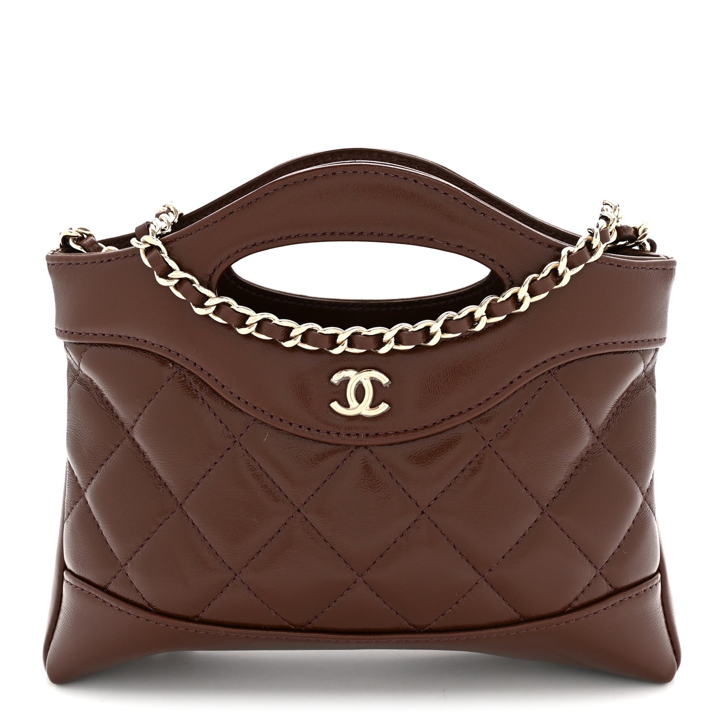 Metallic Aged Calfskin Quilted Nano 31 Shopping Bag Gold Brown
