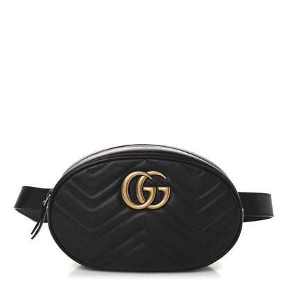 Gucci Calfskin Matelasse GG Marmont Belt Bag 85 34 Black 1 of 9
