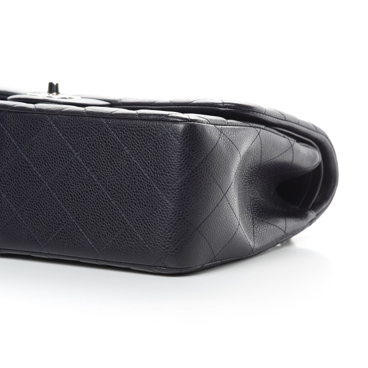 Caviar Quilted Jumbo Double Flap Navy Blue