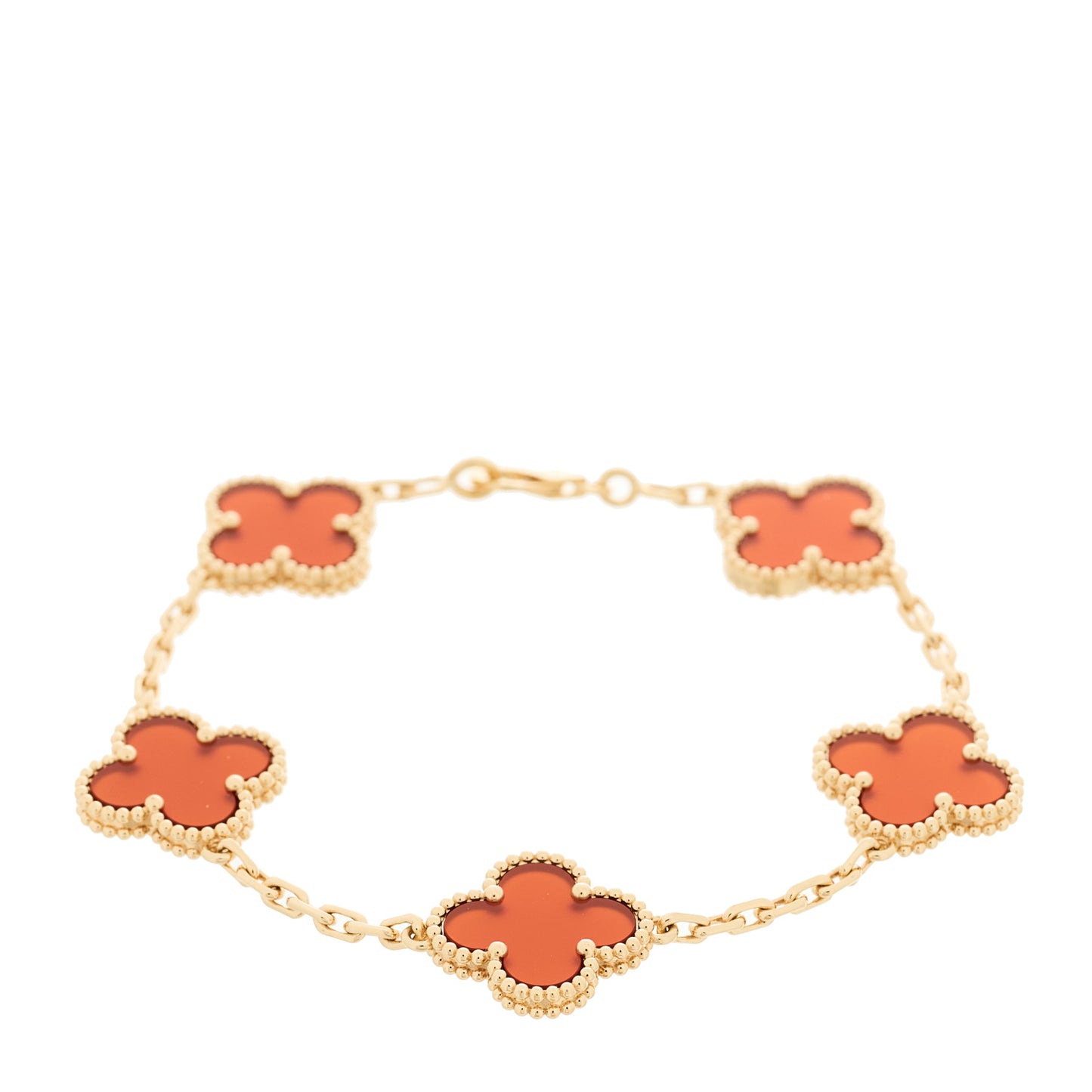18K Yellow Gold Carnelian 5 Motifs Vintage Alhambra Bracelet