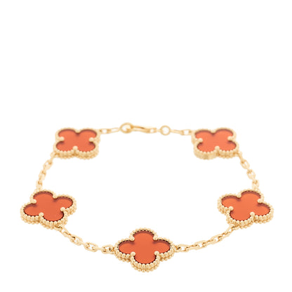 Van Cleef & Arpels 18K Yellow Gold Carnelian 5 Motifs Vintage Alhambra Bracelet 1 of 4