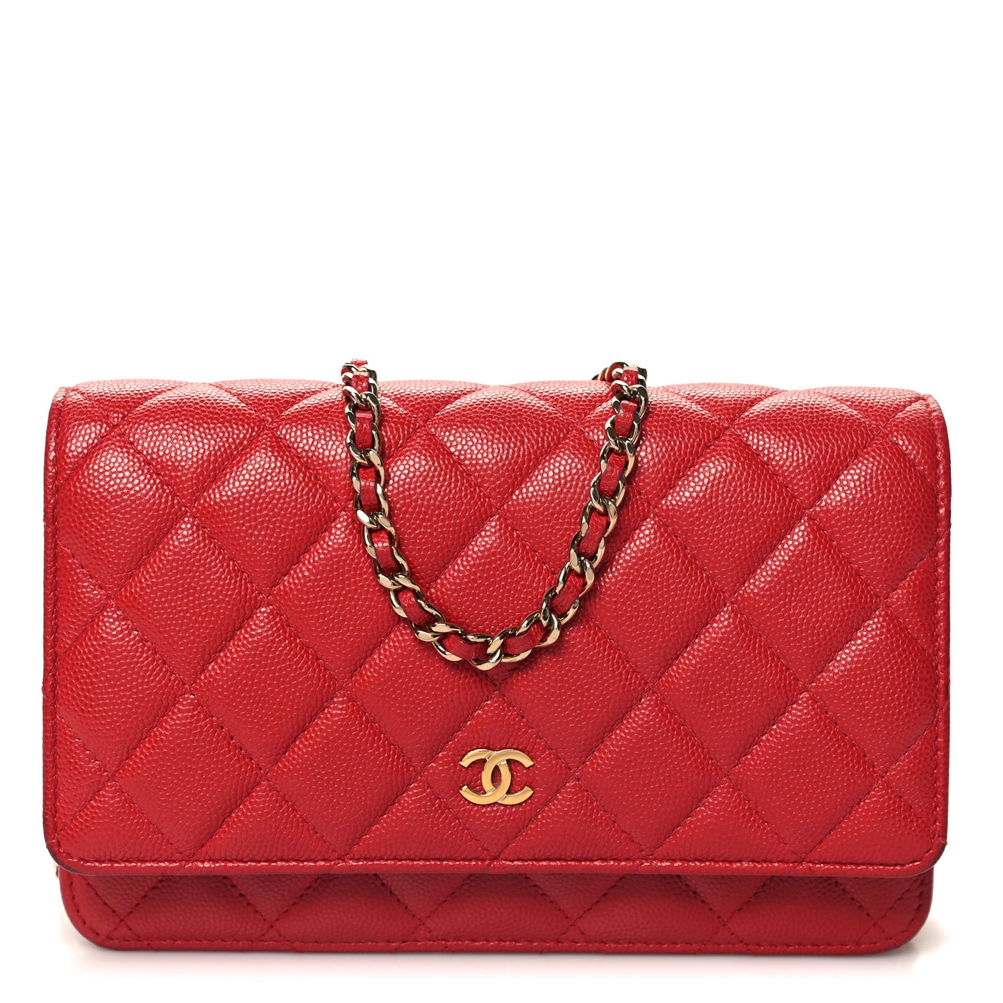 Caviar Quilted Wallet on Chain WOC Red