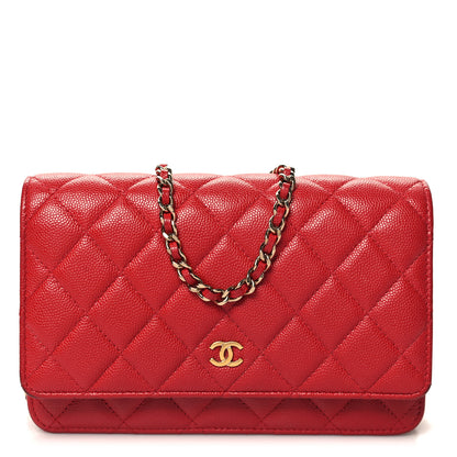Chanel Caviar Quilted Wallet on Chain WOC Red 1 of 14