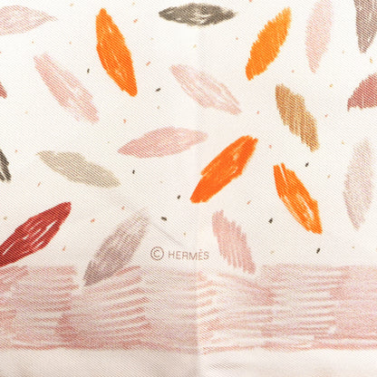 Hermes Silk Chacun Fait Son Nid Scarf 90 White Orange 2 of 3