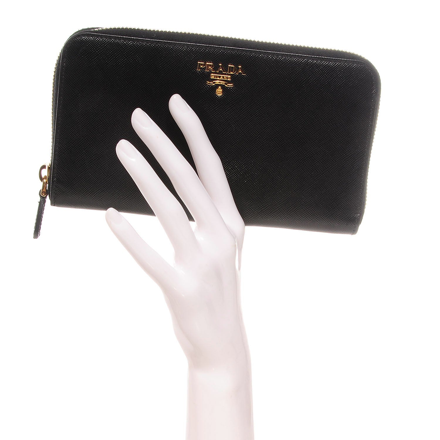 Prada Saffiano Zip Around Wallet Nero Black 2 of 8