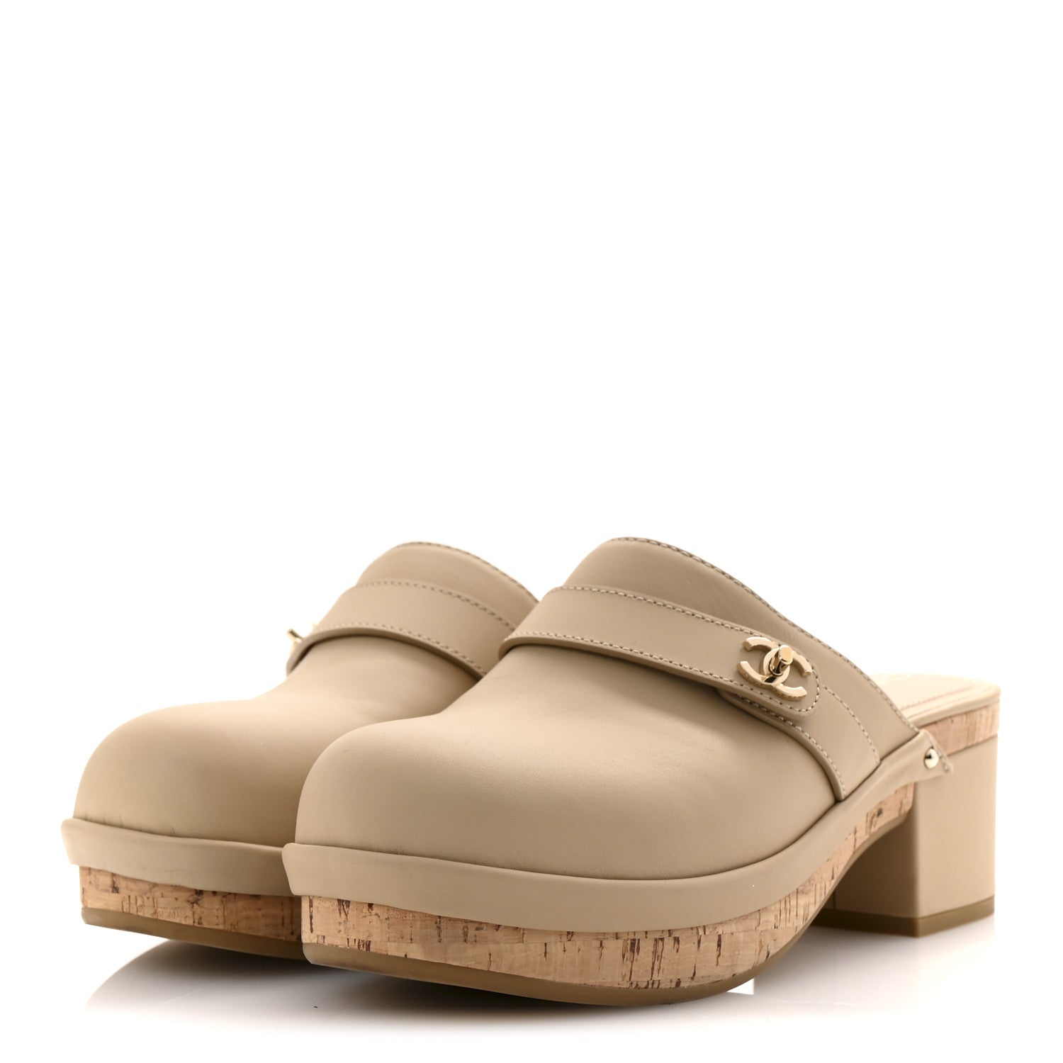 Chanel Calfskin CC Turn Lock Clogs 38 Beige 4 of 9