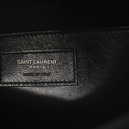 Saint Laurent Shiny Calfskin Crocodile Embossed Manhattan Baguette Black 6 of 12