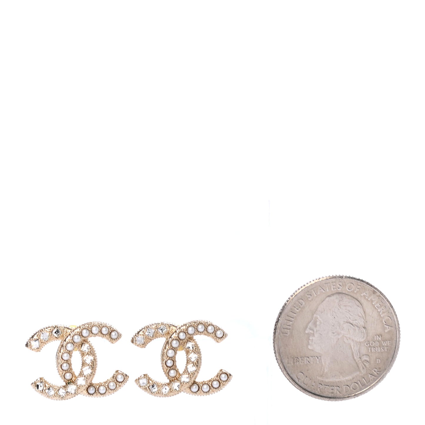 Crystal Pearl CC Earrings Gold