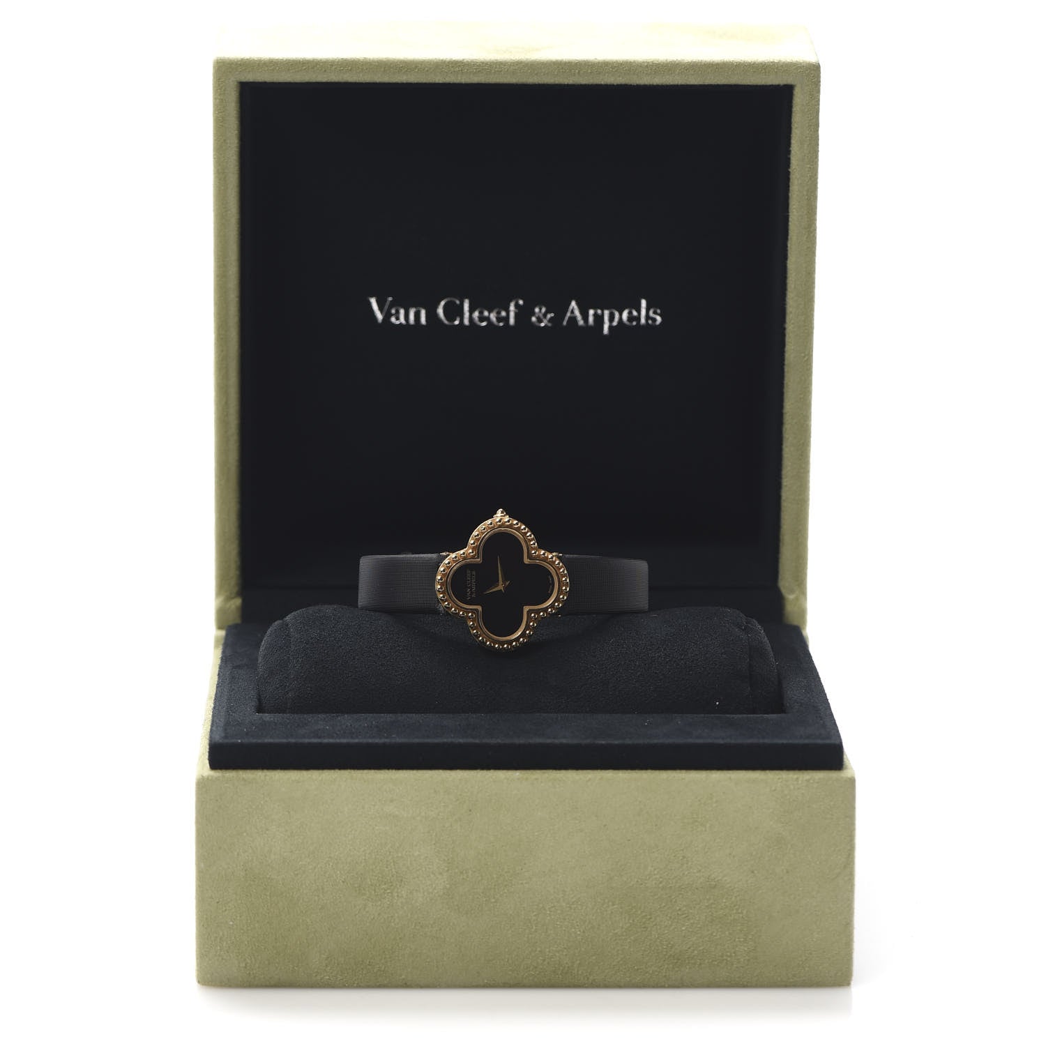 Van Cleef & Arpels 18K Yellow Gold Satin Onyx 26mm Alhambra Quartz Watch 9 of 9