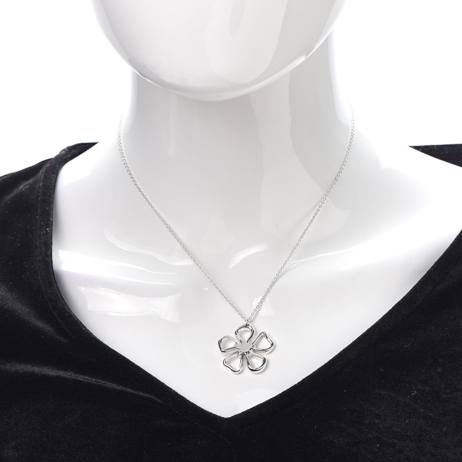 Tiffany Sterling Silver Open Flower Pendant Necklace 2 of 7