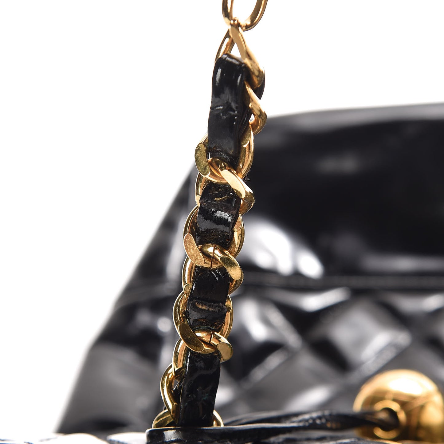 Patent Quilted Shoulder Bag Black