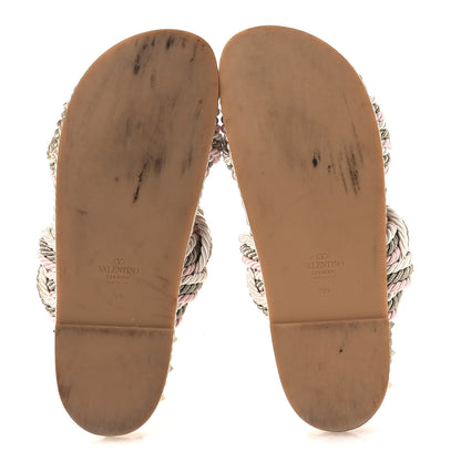 Valentino Garavani Silk Cord Calfskin Rockstud Rope Espadrille Wedge Sandals 39 Pink 7 of 11