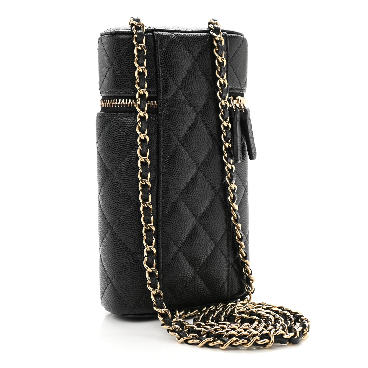 Caviar Quilted Phone Holder With Chain Black
