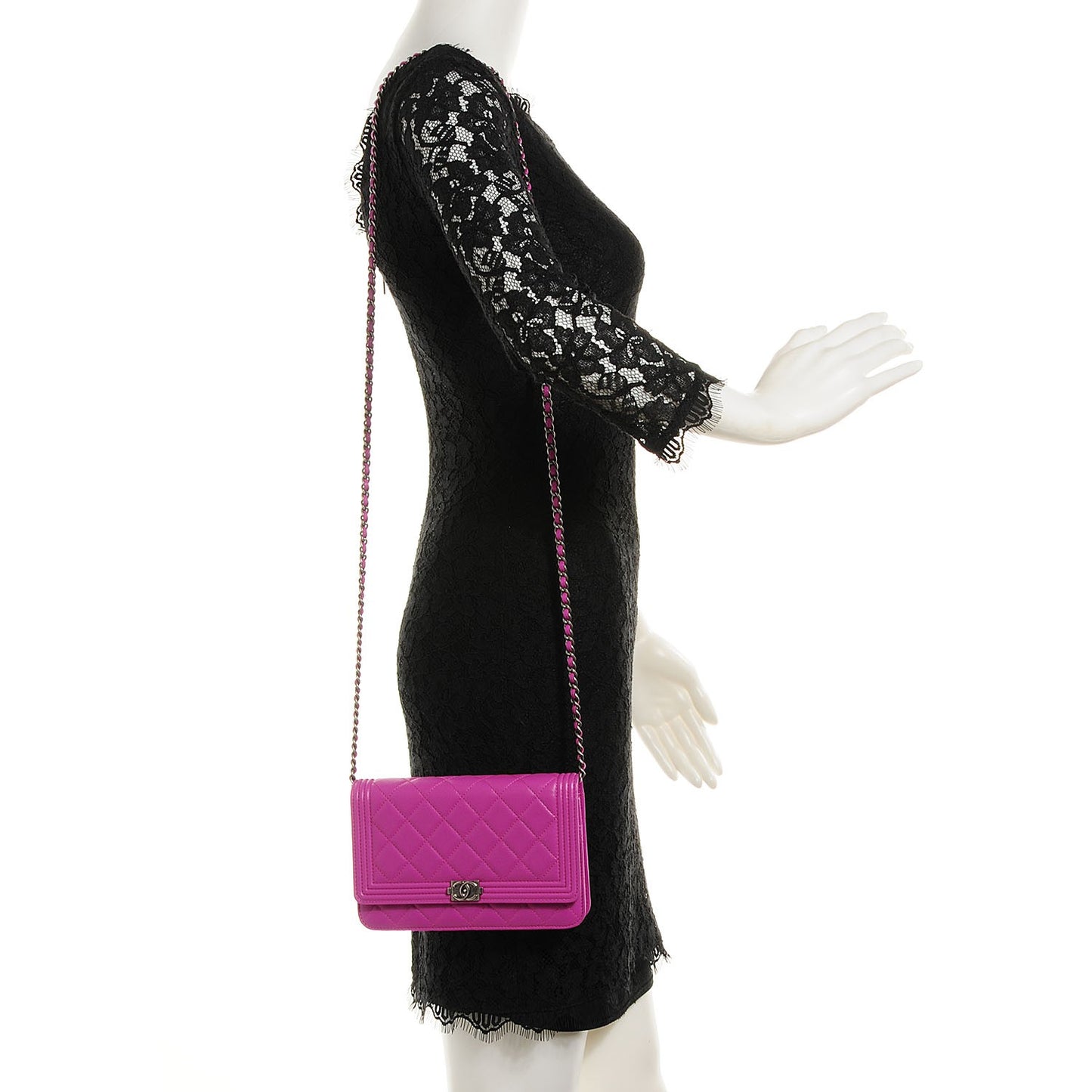 Lambskin Quilted Boy Wallet On Chain WOC Dark Pink