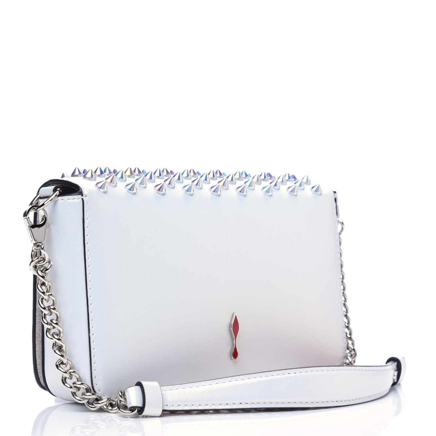 Metallic Calfskin Spiked Zoompouch Crossbody Snow Silver