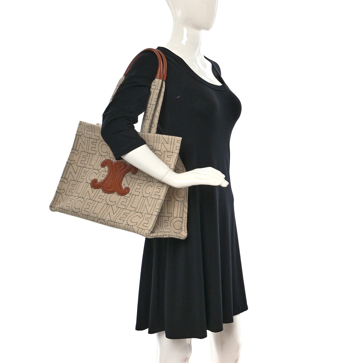 Canvas Calfskin Triomphe Large Cabas Thais Natural Tan