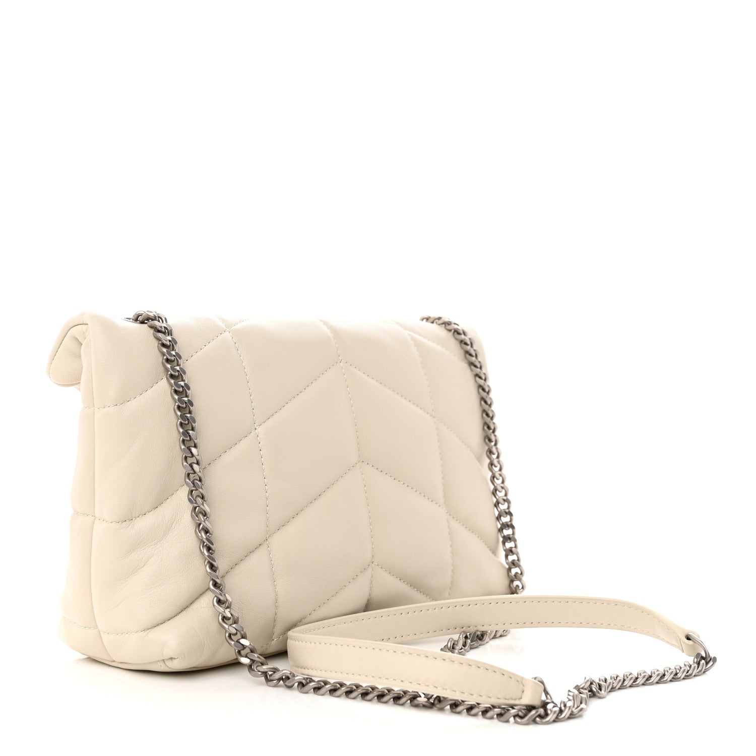 Saint Laurent Lambskin Quilted Toy Loulou Puffer Monogram Chain Satchel Crema Soft 3 of 9