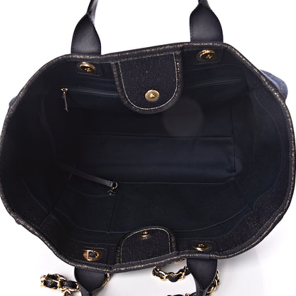 Chanel Lurex Canvas Medium Deauville Tote Navy Blue Gold 5 of 10