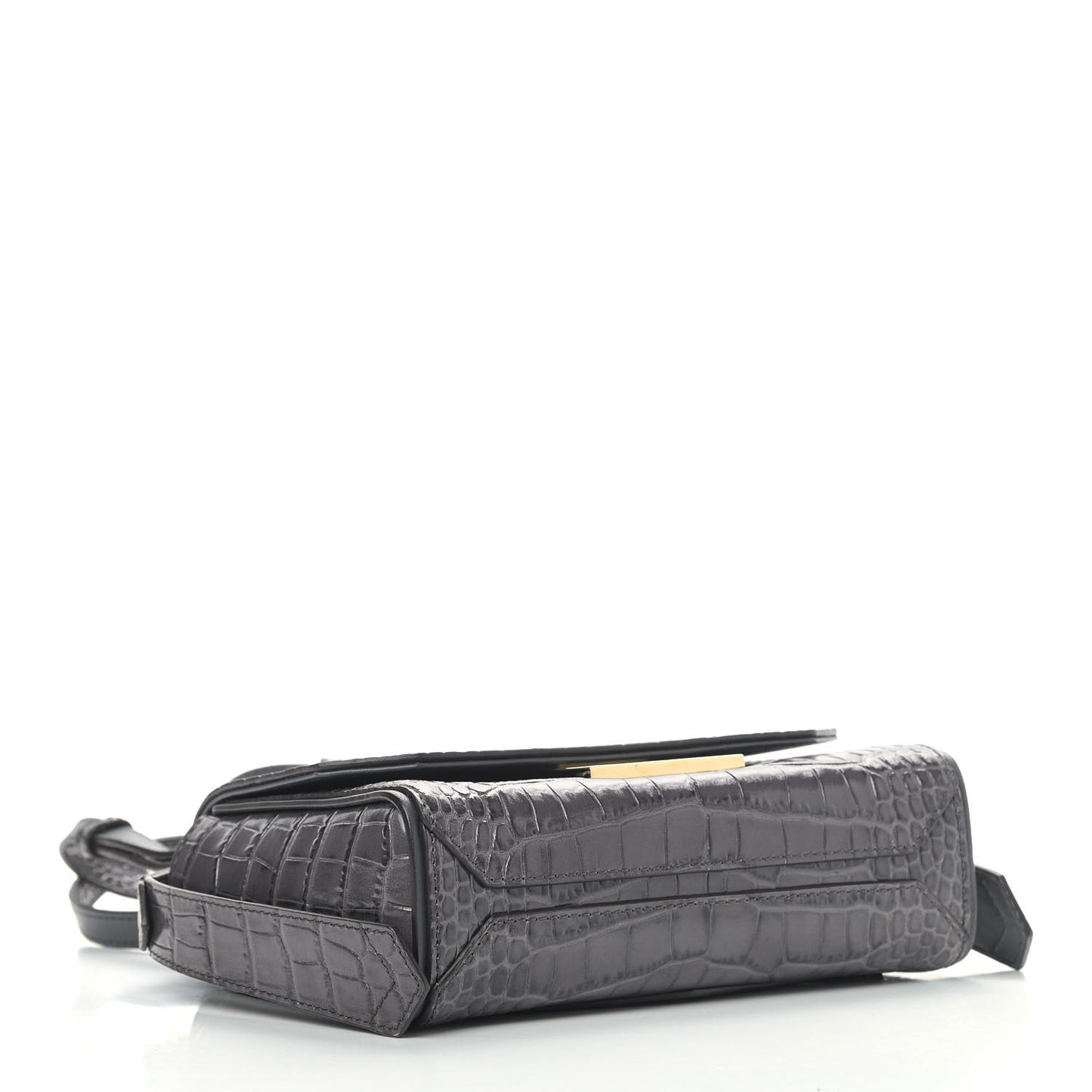 Calfskin Crocodile Embossed Eden Mini Top Handle Storm Grey