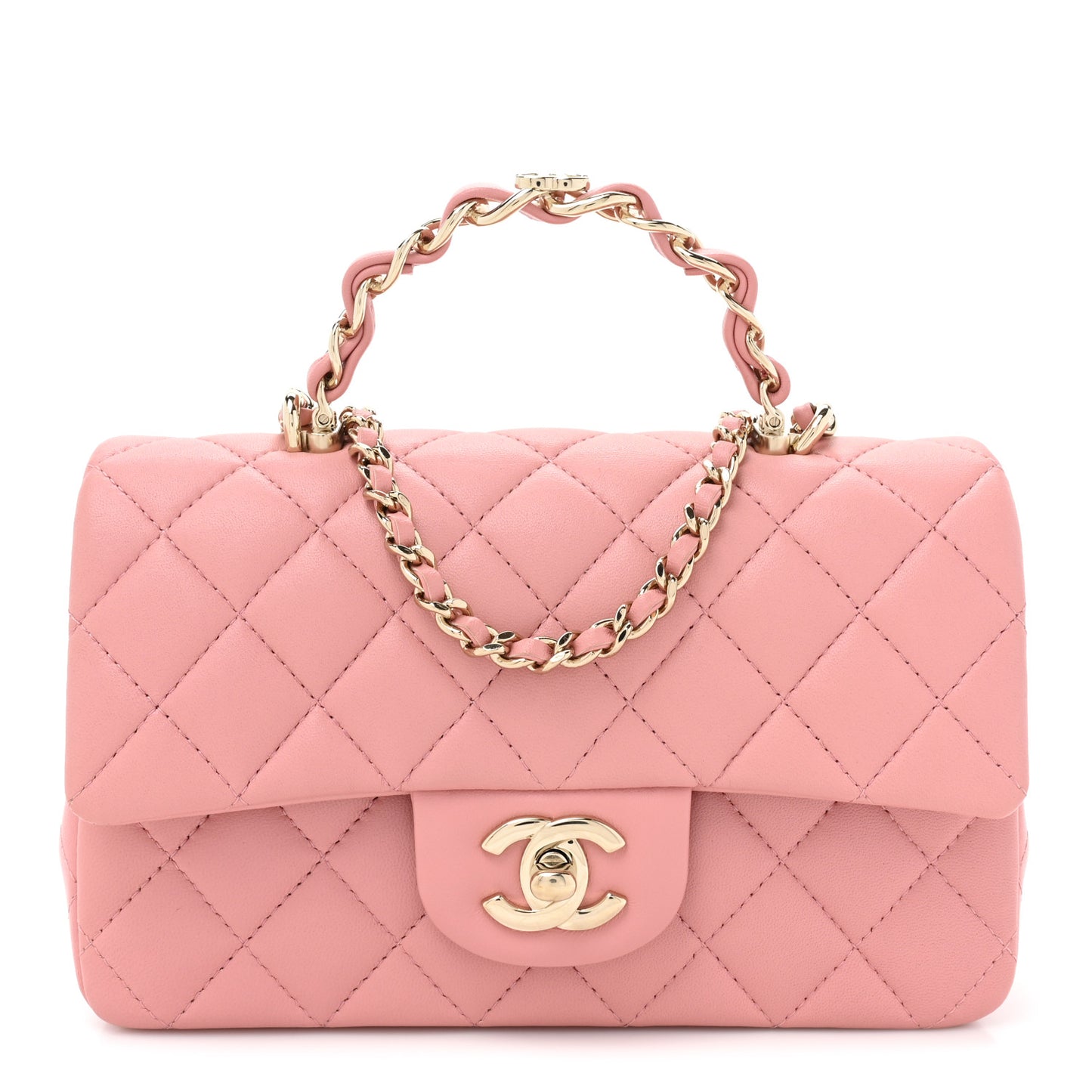 Lambskin Quilted Mini Chain Top Handle Rectangular Flap Pink