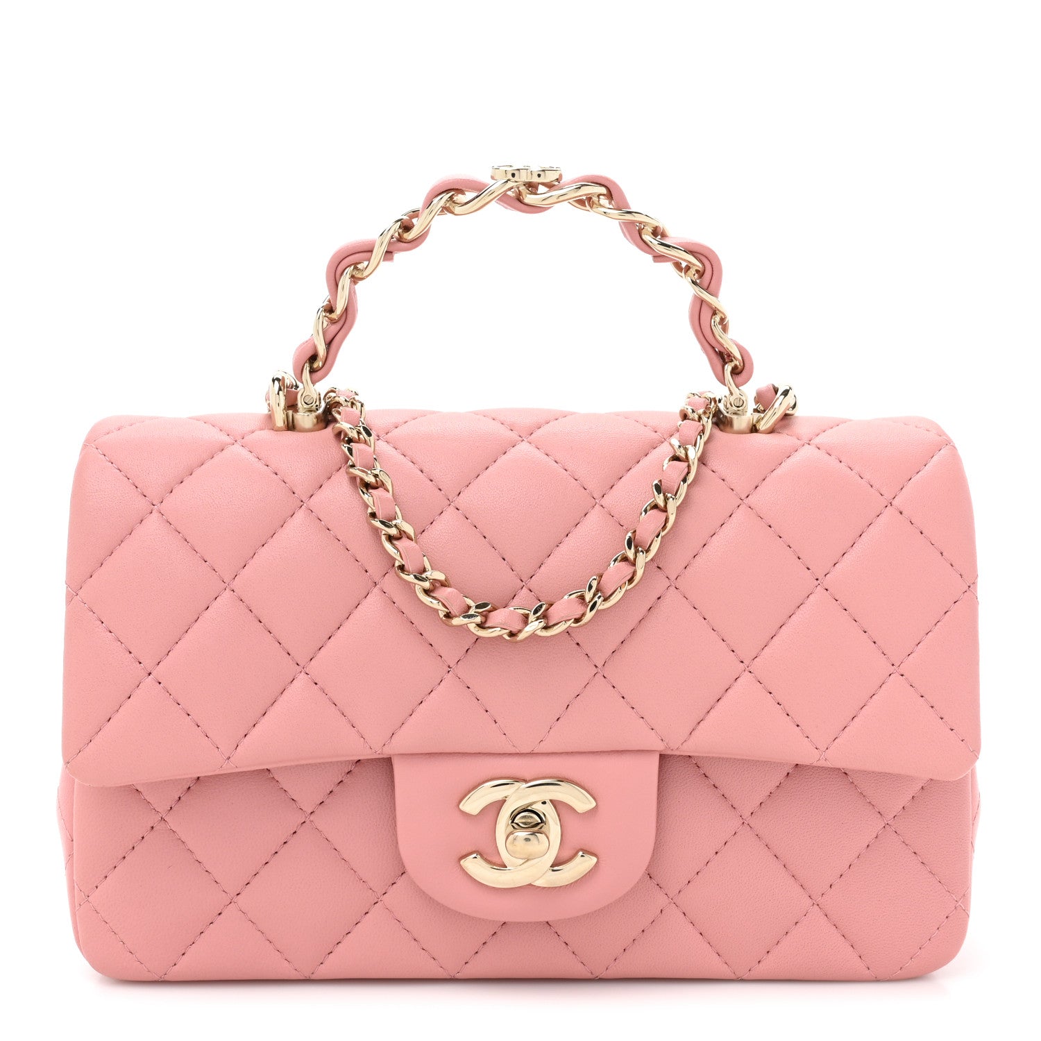 Chanel Lambskin Quilted Mini Chain Top Handle Rectangular Flap Pink 1 of 9