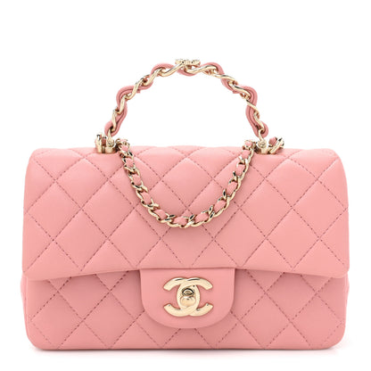 Chanel Lambskin Quilted Mini Chain Top Handle Rectangular Flap Pink 1 of 9