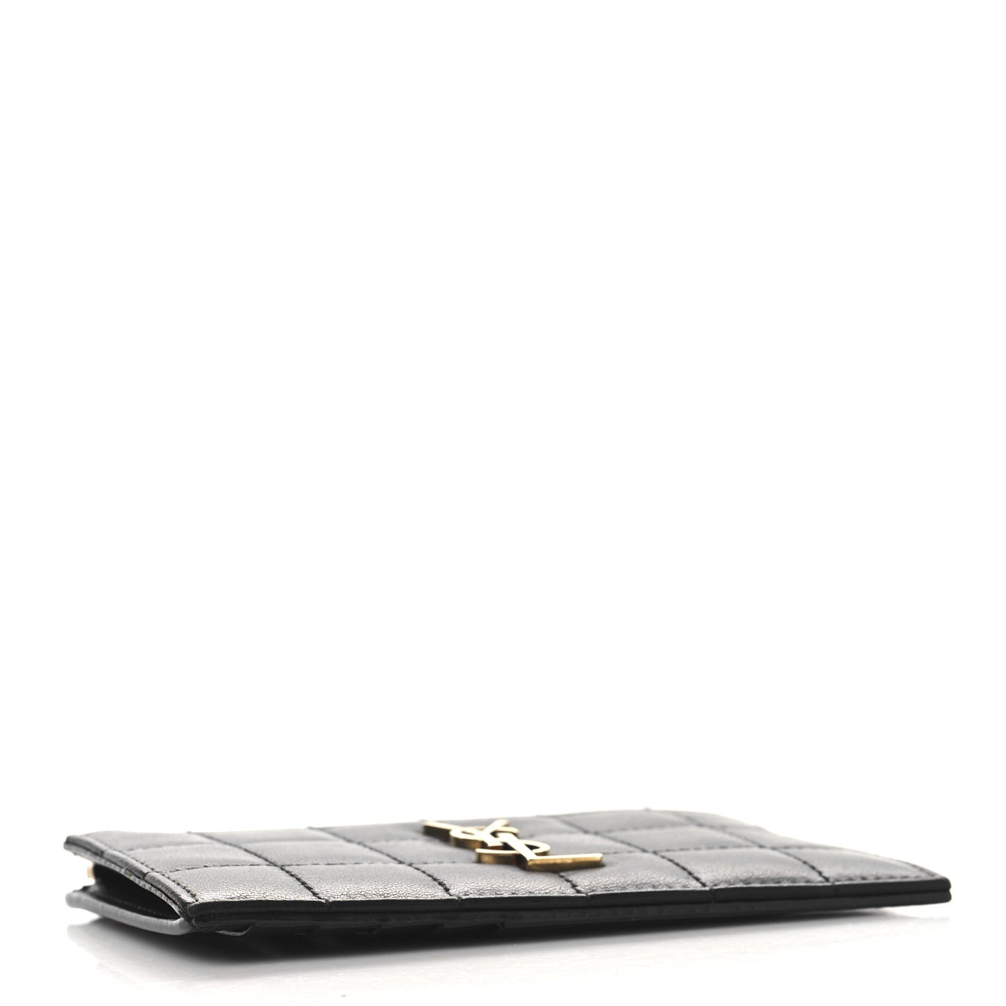 Lambskin Matelasse Cassandre Carre Fragments Zippered Card Case Black
