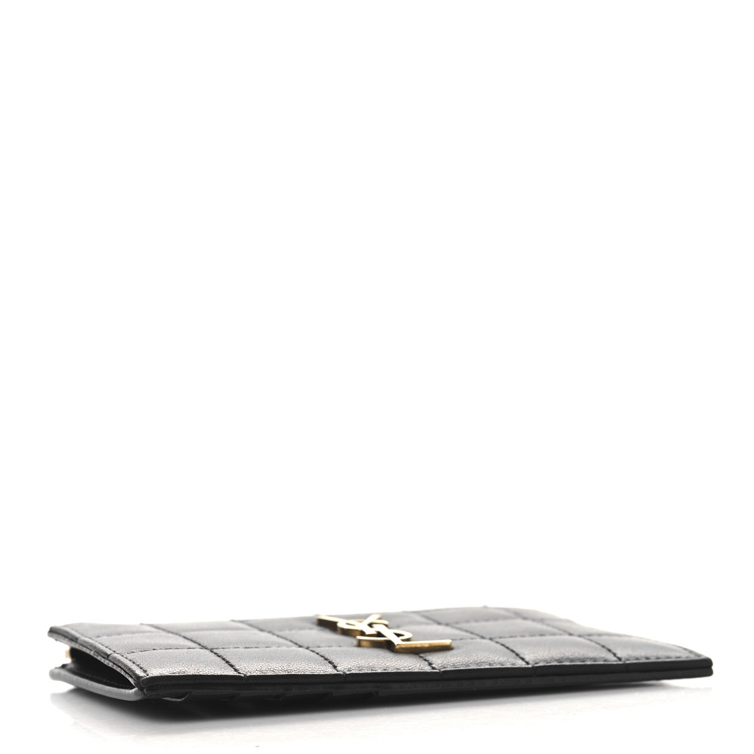 Saint Laurent Lambskin Matelasse Cassandre Carre Fragments Zippered Card Case Black 4 of 8