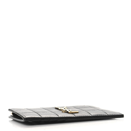 Saint Laurent Lambskin Matelasse Cassandre Carre Fragments Zippered Card Case Black 4 of 8