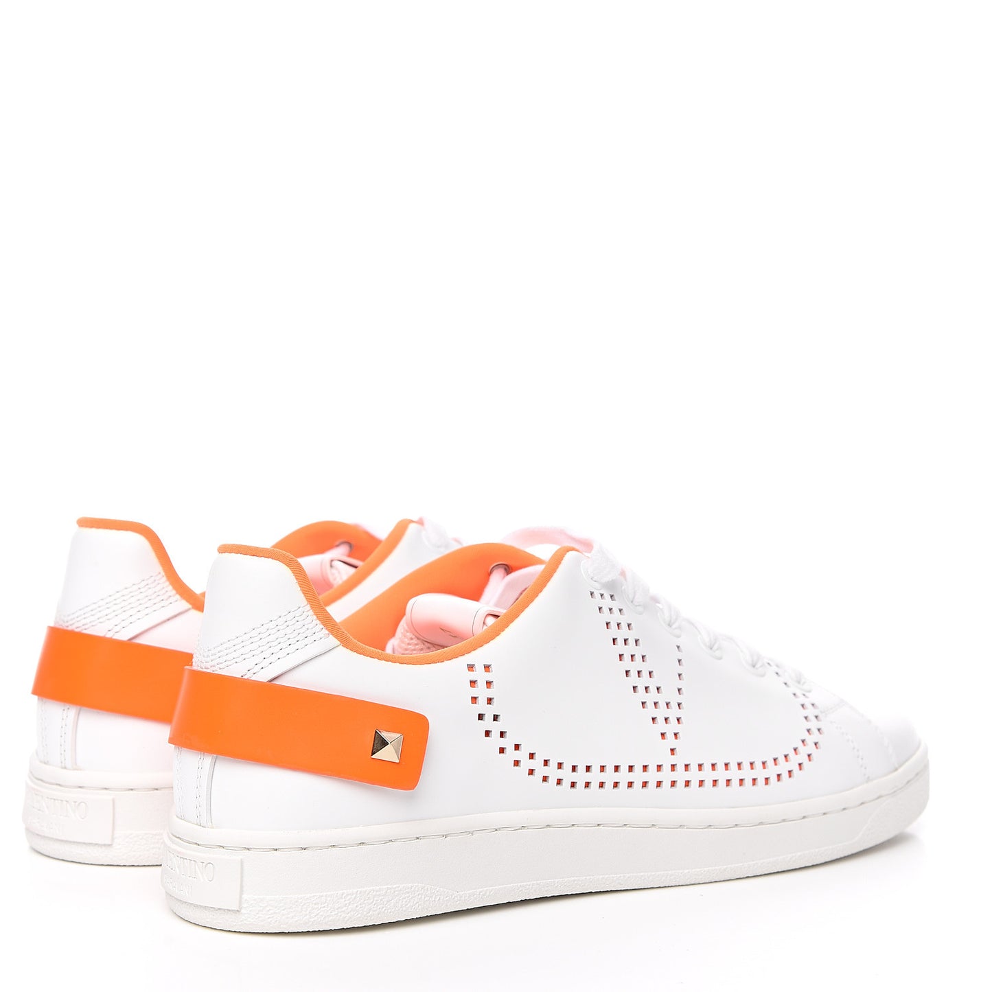 Calfskin Womens Backnet Sneakers 37 White Orange Fluo
