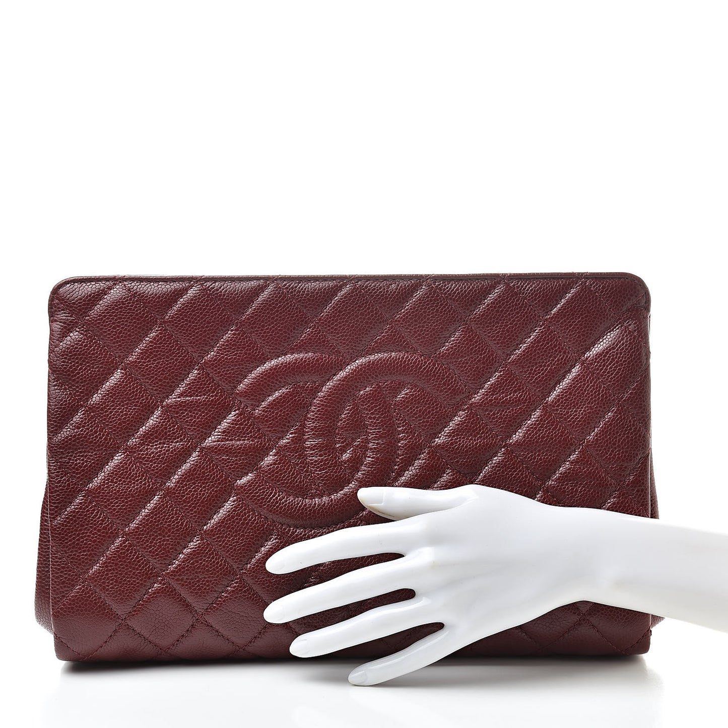 Caviar Quilted CC Large Clutch Dark Red