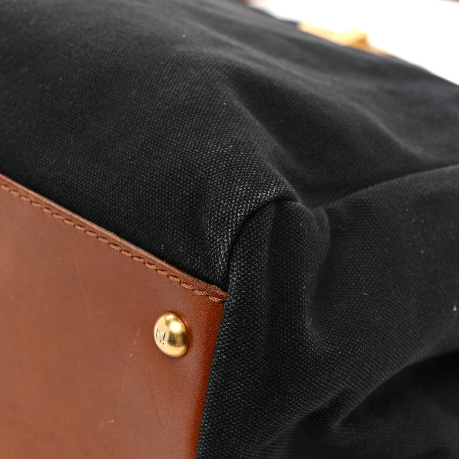 Fendi Canvas Large Peekaboo Iconic Satchel Black Cuoio 22 of 26