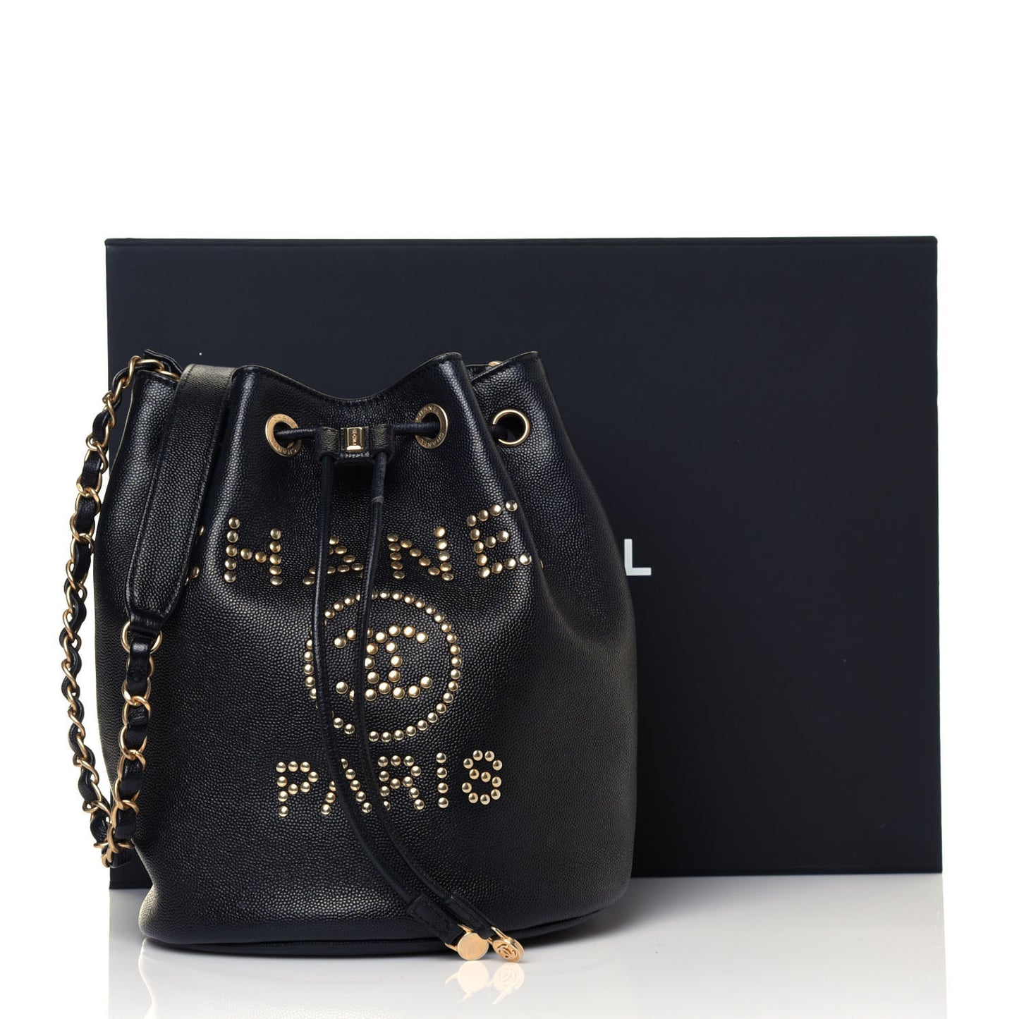 Caviar Deauville Drawstring Bucket Bag Black