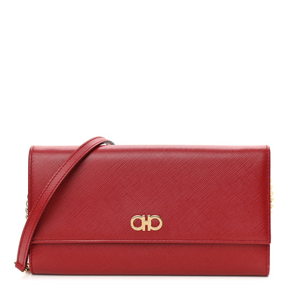 Salvatore Ferragamo Printed Calfskin Gancini Wallet On Chain Red 1 of 13