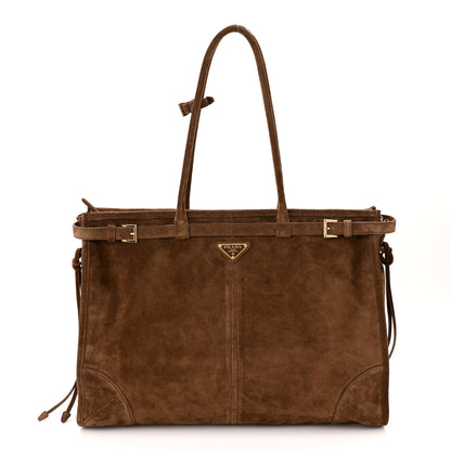 Prada Suede Extra Large Bonnie Shoulder Bag Cocoa Brown 1 of 10