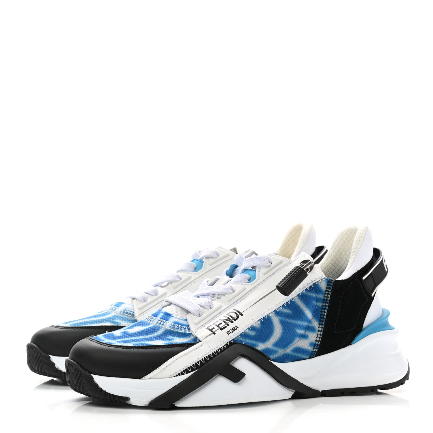Fendi X SARAH COLEMAN Nylon Suede Lycra FF Vertigo Womens Fendi Flow Low Top Sneakers 36 Transparent Cyber Blue Black 3 of 12