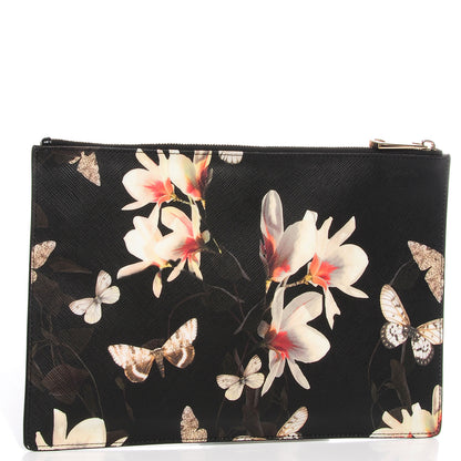 Givenchy Textured Coated Canvas Magnolia and Moth Print Large Zip Pouch Black 3 of 9