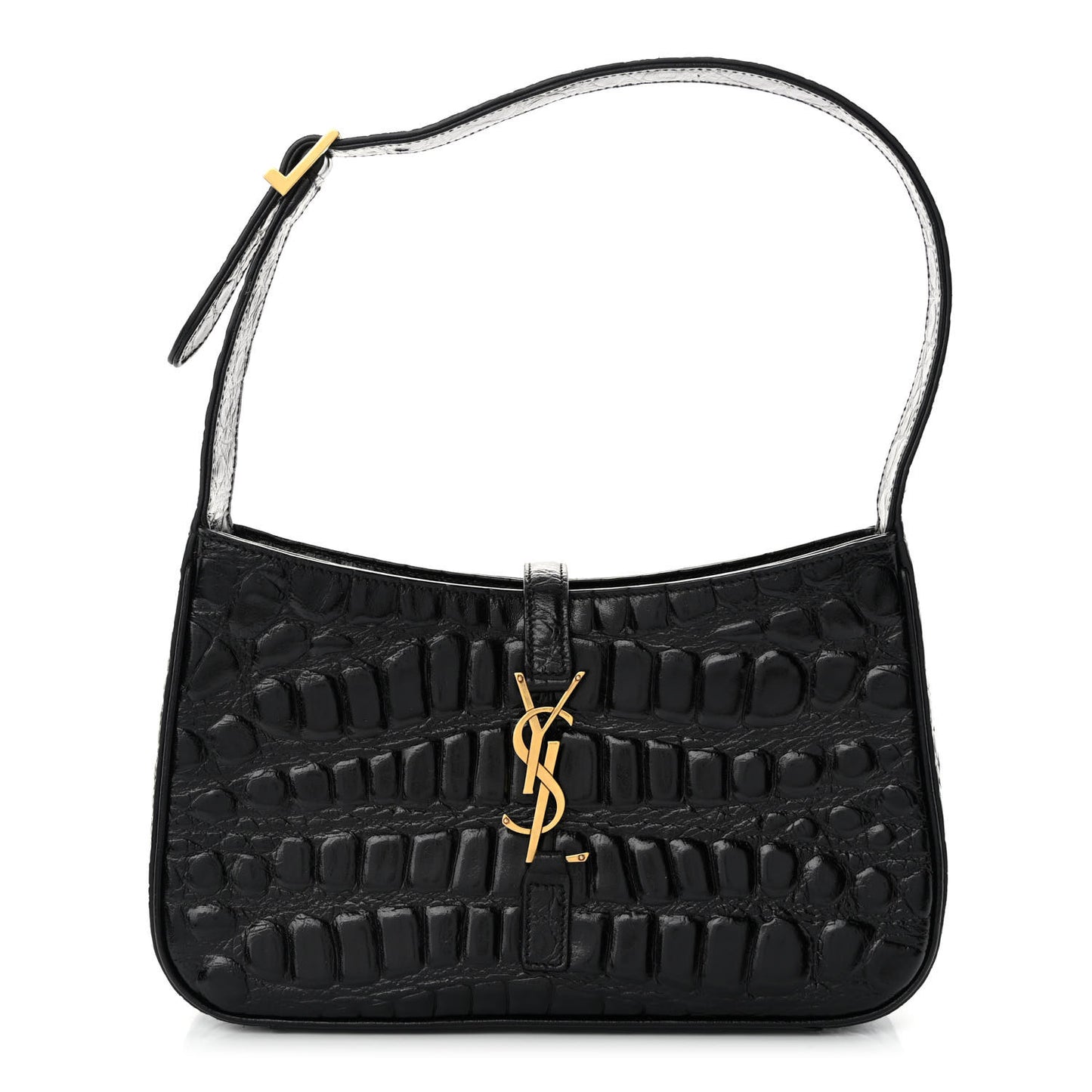 Calfskin Crocodile Embossed LE 5 A 7 Hobo Black