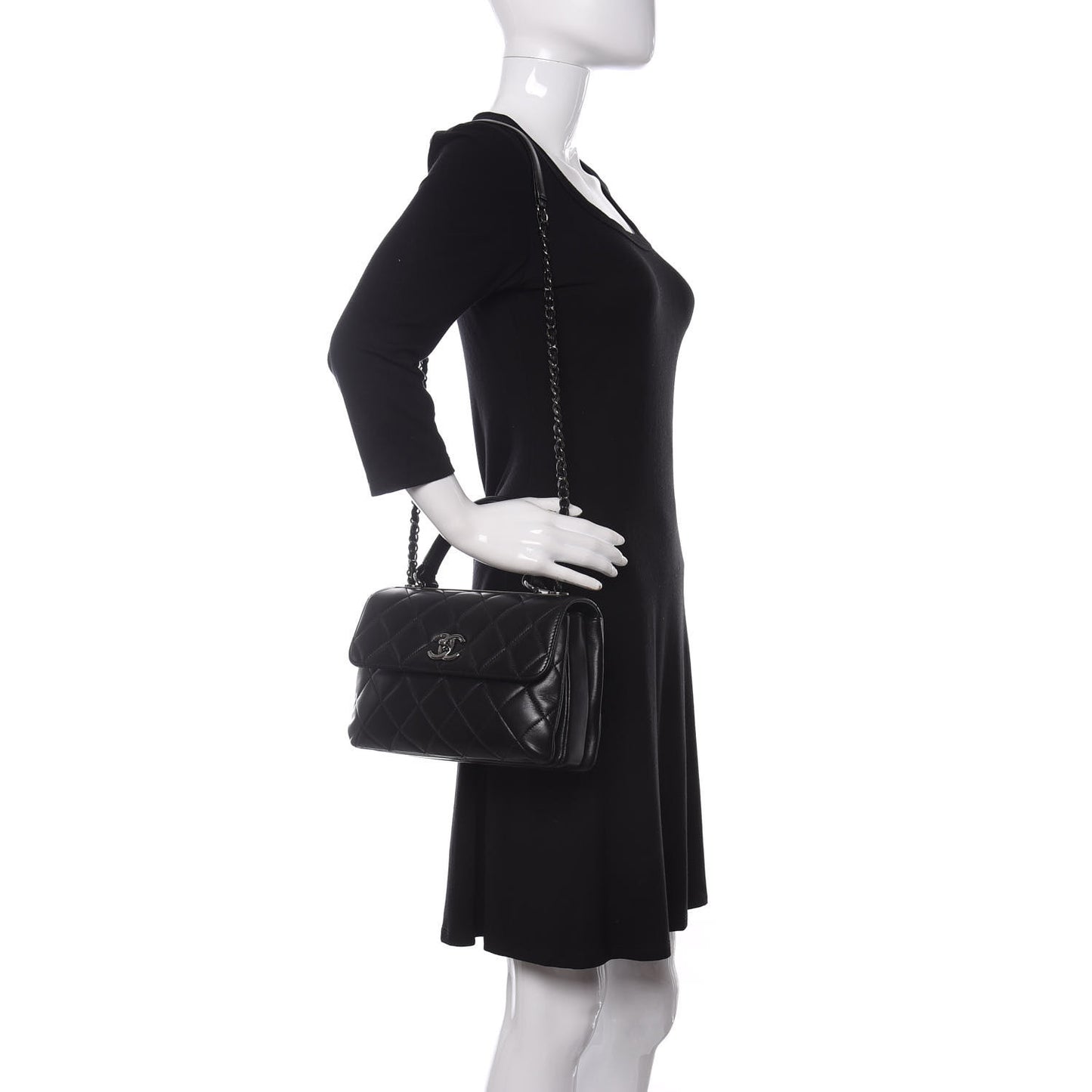 Lambskin Quilted Small Trendy CC Dual Handle Flap Bag Black