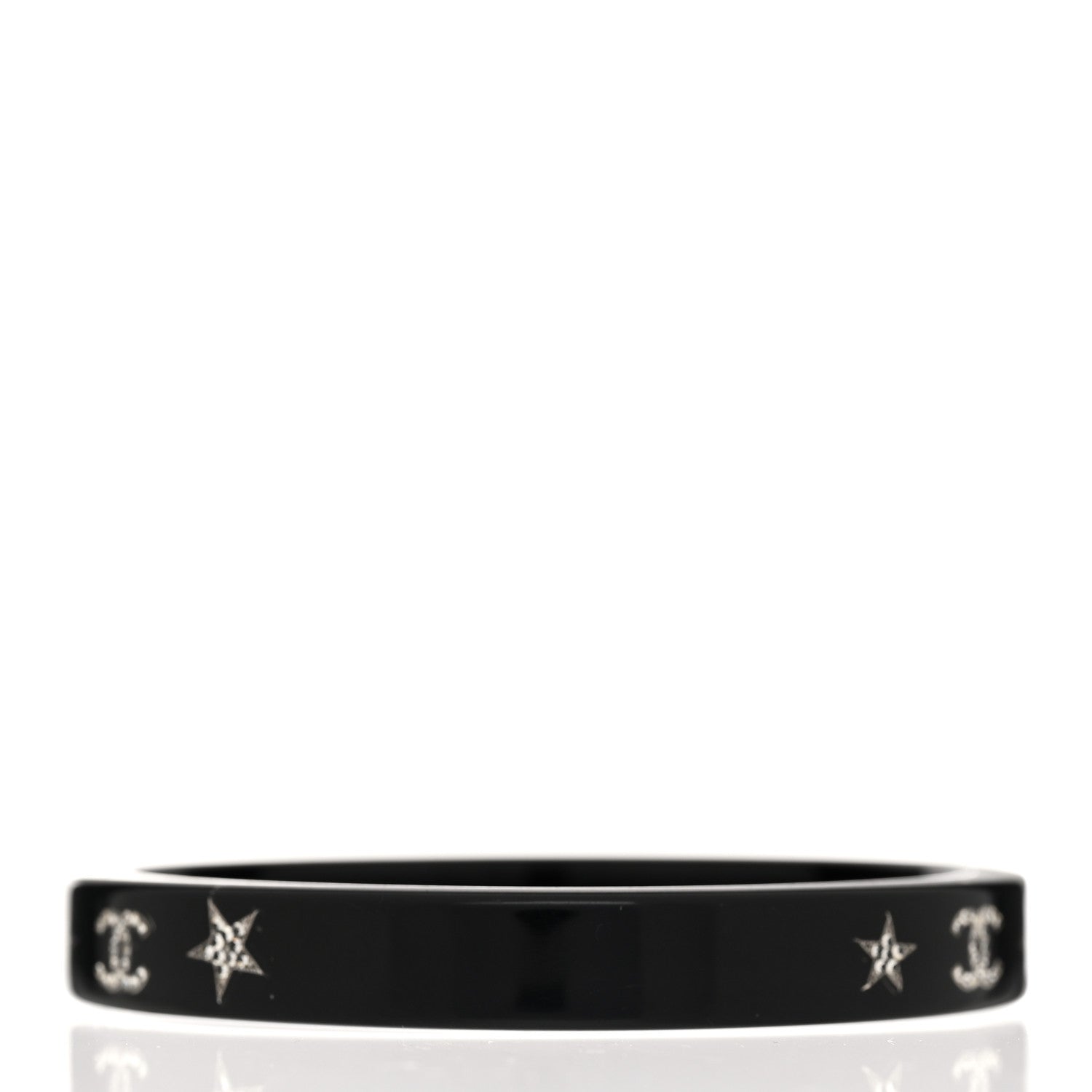 Chanel Resin Crystal CC Star Bangle Bracelet Black 3 of 4