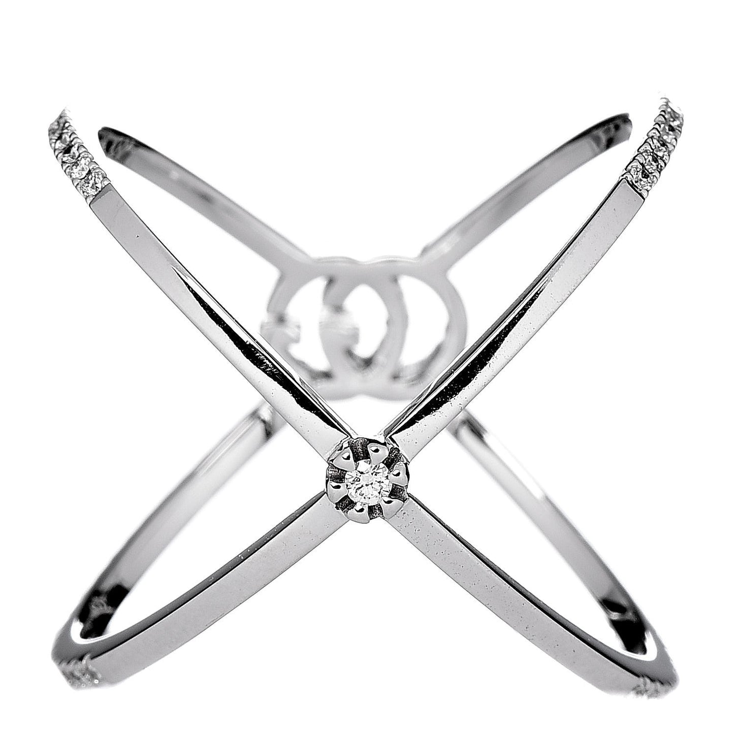18K White Gold Diamond Running G Cross Ring 53 6.25