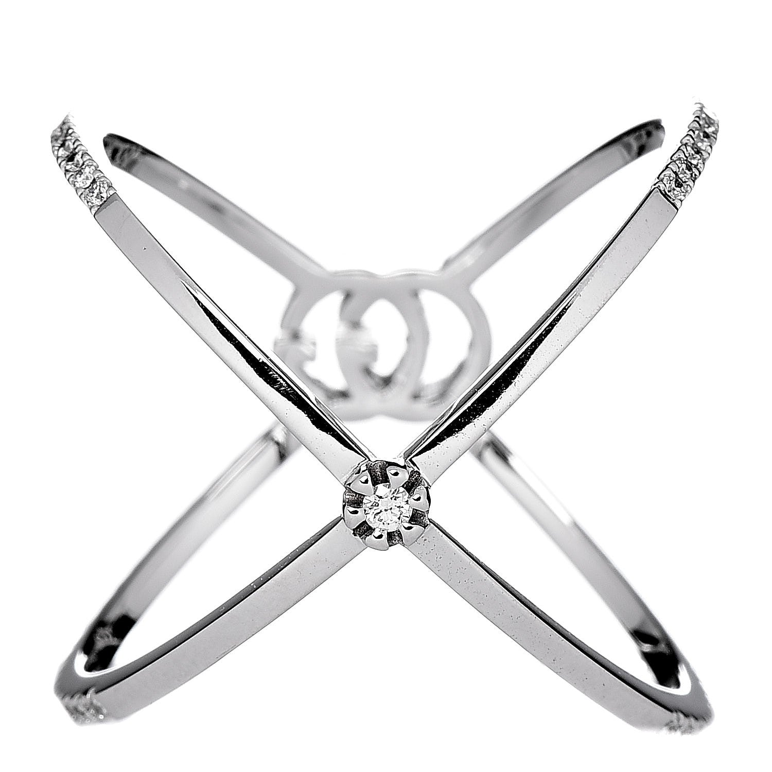 Gucci 18K White Gold Diamond Running G Cross Ring 53 6.25 4 of 8