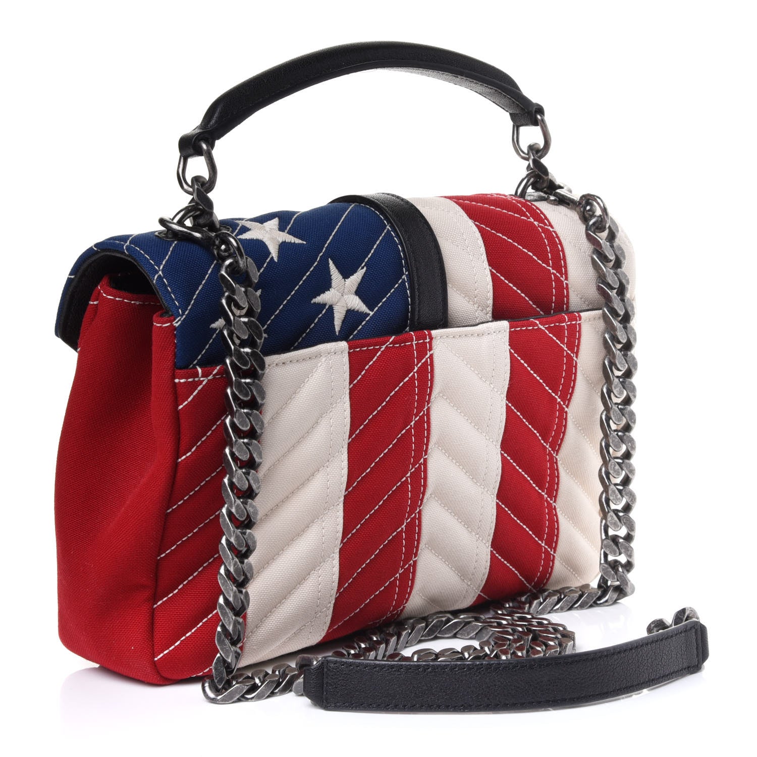 Saint Laurent Canvas Matelasse Chevron American Flag Monogram Medium College Bag Red Blue 2 of 4
