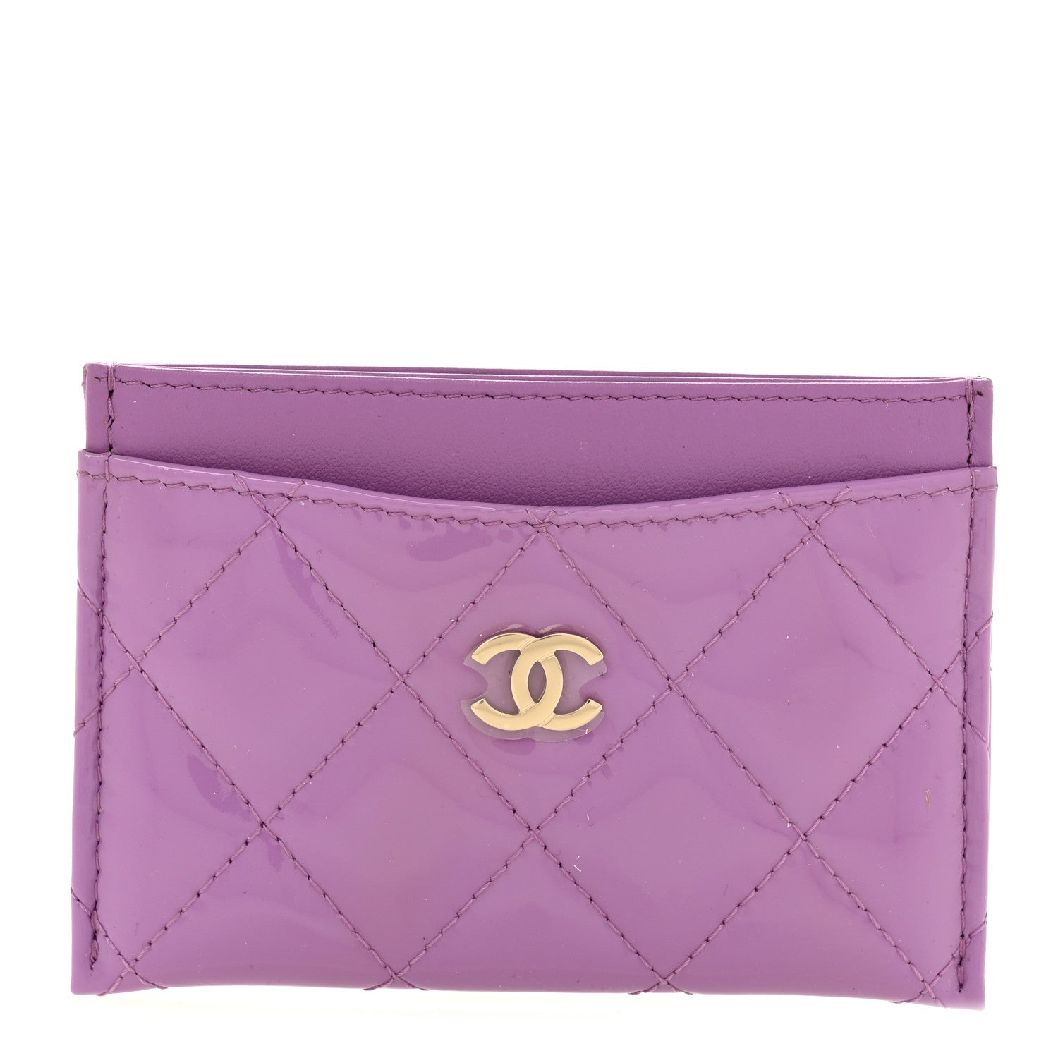 Chanel Patent Quilted Card Holder Purple 1 of 9