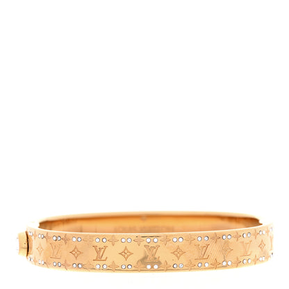 Louis Vuitton Brass Crystal Monogram Nanogram Strass Cuff S Gold 2 of 14