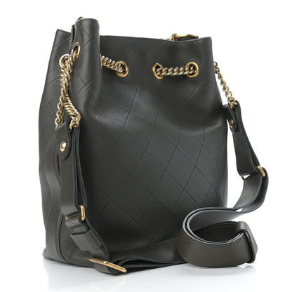 Chanel Calfskin Quilted Small On My Shoulder Drawstring Bag Dark Green 2 of 11