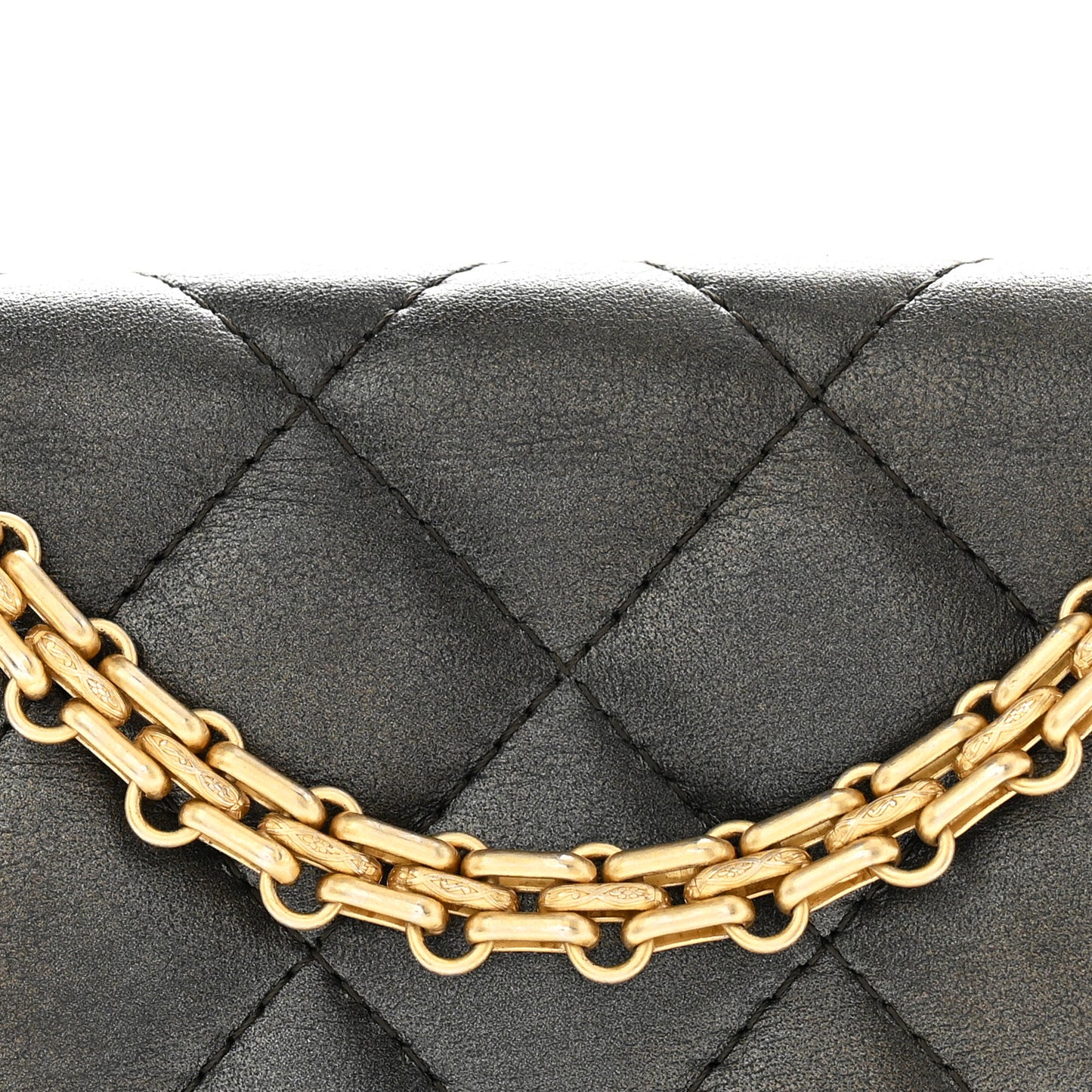 Metallic Calfskin Quilted Reissue Wallet On Chain WOC Grey