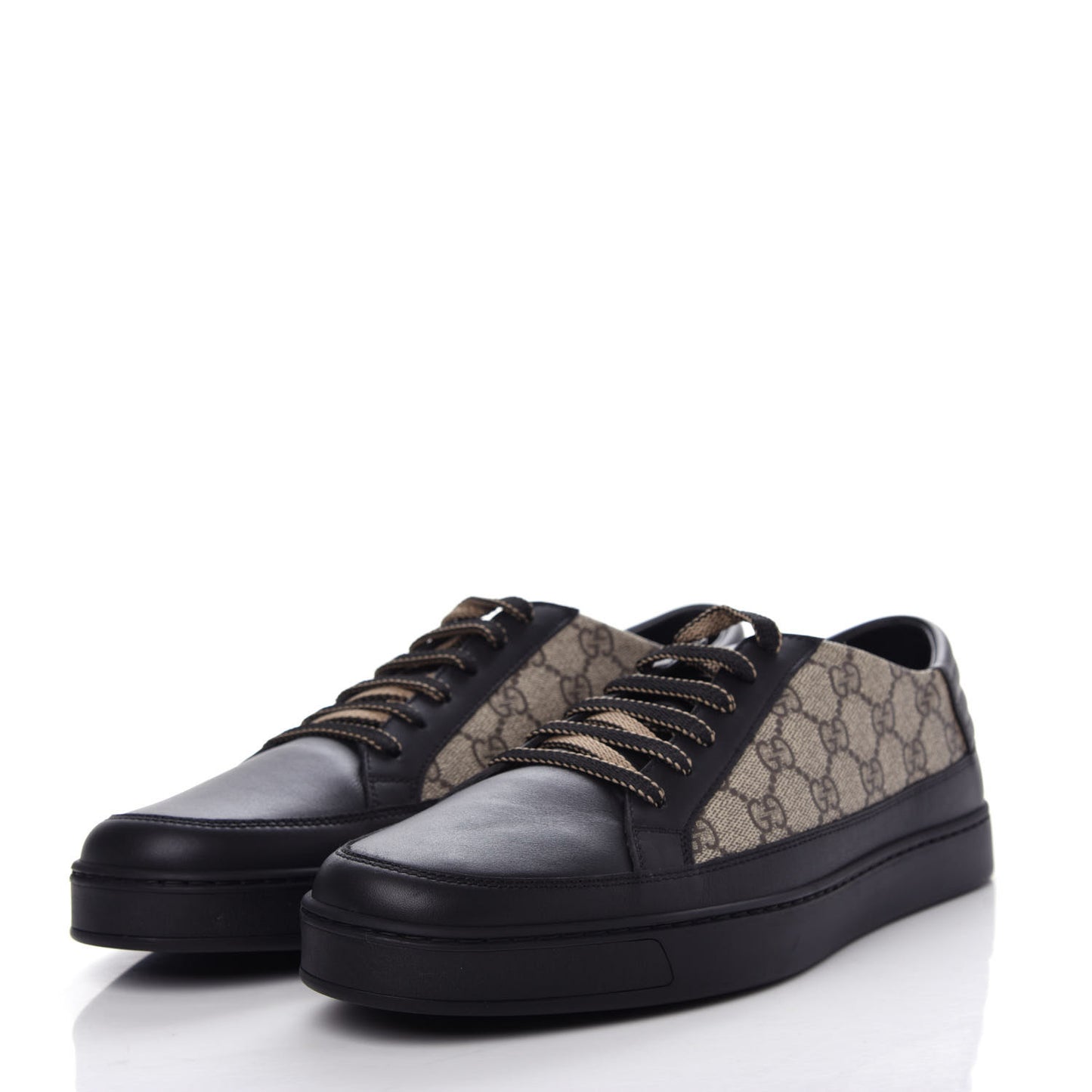 GG Supreme Monogram Mens Low Top Sneakers 10 Black Beige Ebony