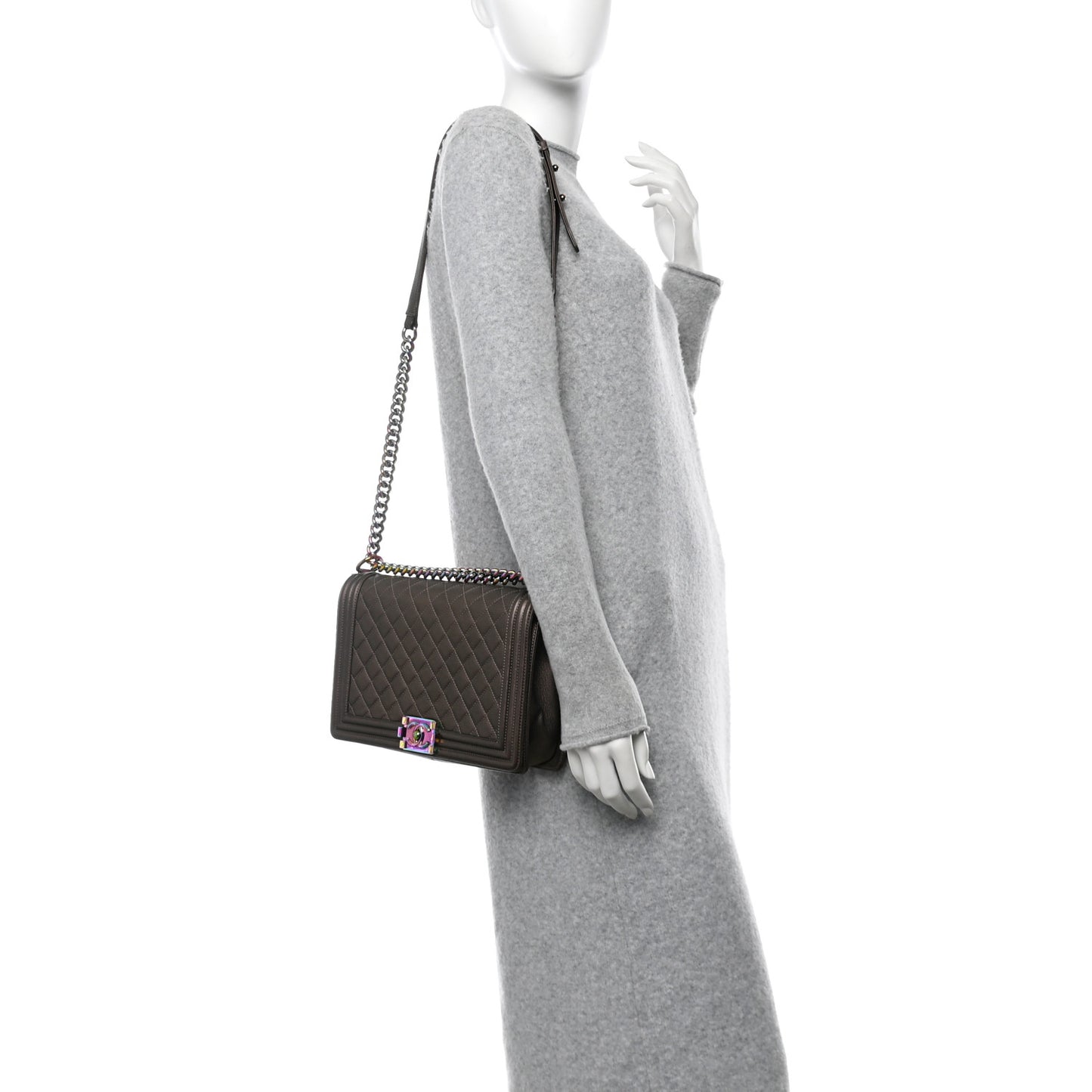 Iridescent Goatskin Quilted New Medium Boy Flap Dark Gold